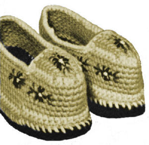 Slippers with Embroidered Flowers Crochet Pattern Sz 6