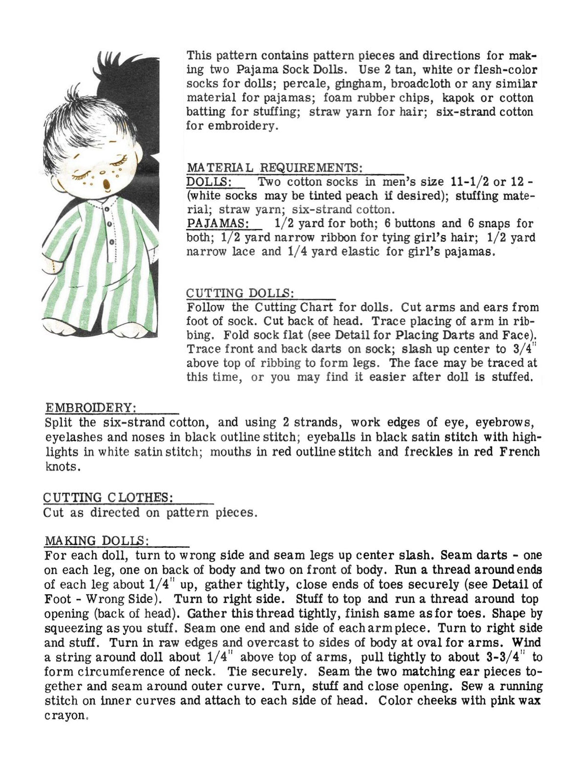 Boy & Girl Pajama Sock Dolls Sewing Pattern