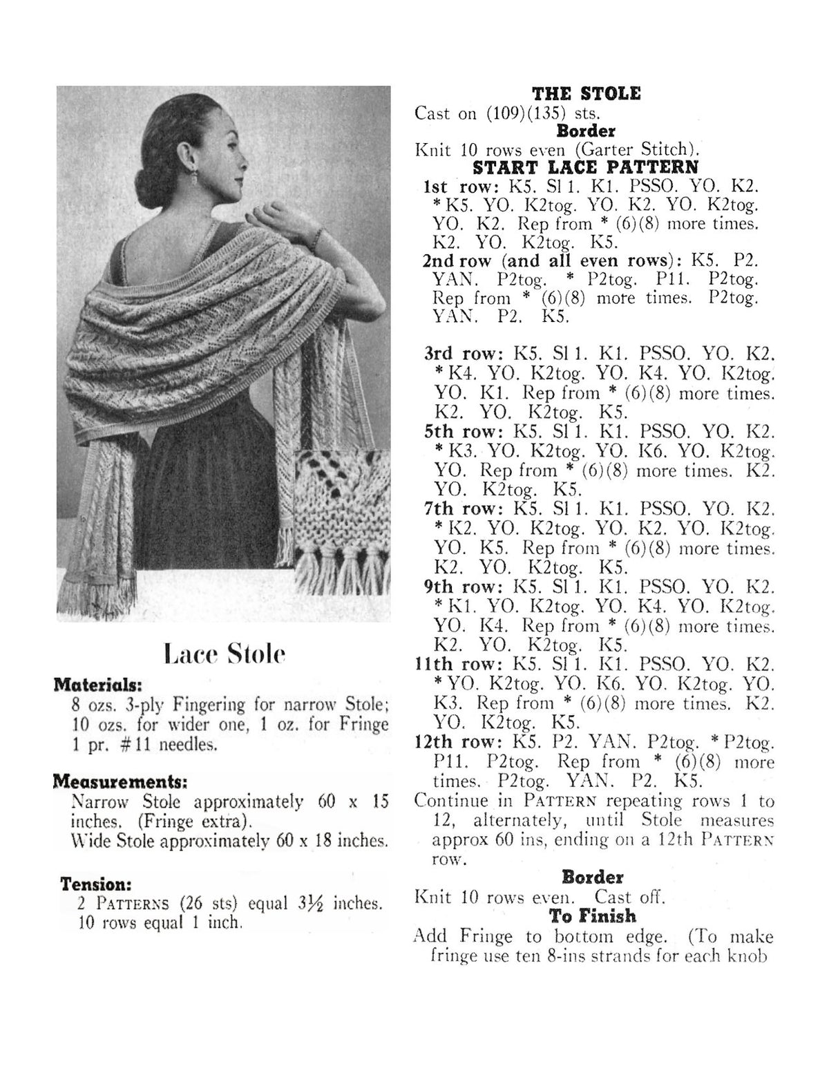 Wide or Narrow Lace Stole Knitting Pattern