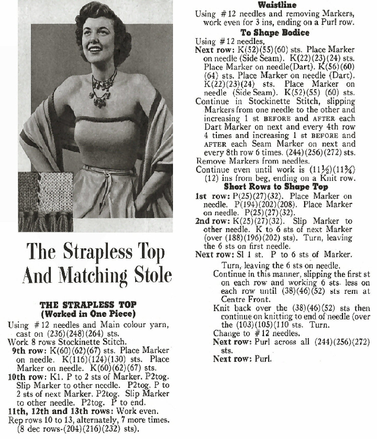 Strapless Top & Stole Knitting Pattern