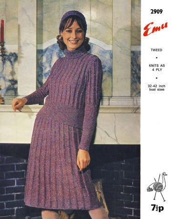 Ribbed Sweater & Skirt Suit Knitting Pattern Bust 32-42