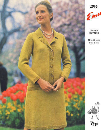Cardigan & Skirt Suit Knitting Pattern Bust 32-44