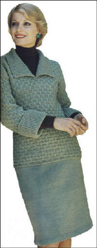 Basket Stitch Sweater & Skirt Suit Knitting Pattern Bust 32-38