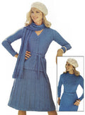 Cardigan & Pullover Sweaters, Skirt & Scarf Suit Knitting Pattern Bust 32-38