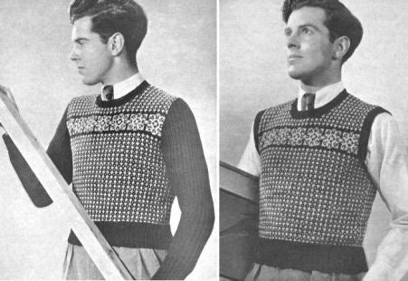Men Fair Isle Sweater or Vest Knitting Pattern 38-40