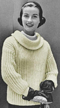 Sweater with Roll-up collar Knitting Pattern 30-36