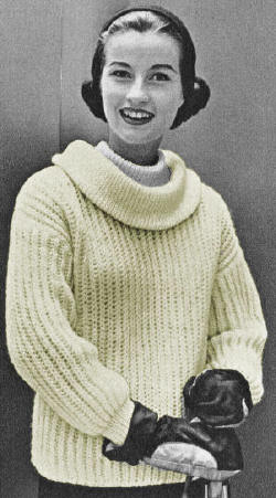 Sweater with Roll-up collar Knitting Pattern 30-36