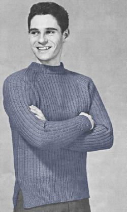 Man's Raglan Ribbed Pullover Sweater Knitting Pattern 36-42