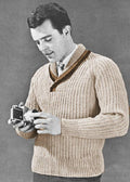Man's Shawl Collar Raglan Pullover Knitting Pattern 36-42