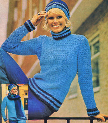 Sweater with Matching Hat & Scarf Crochet Pattern 30-38
