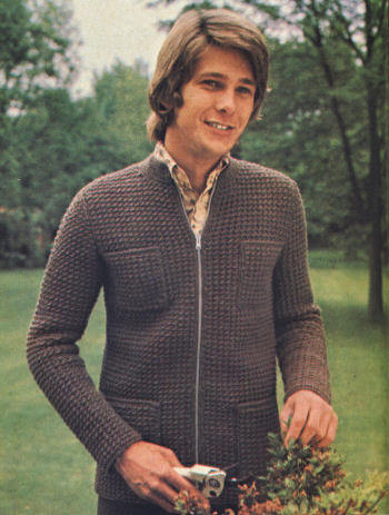 Man's Zippered Sweater Jacket Crochet Pattern 36-44