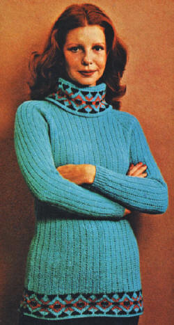 Long Fair Isle Turtleneck Sweater Knitting Pattern 32-38