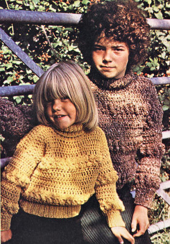 Popcorn Pullover Sweater Children Crochet Pattern Sz 8-12