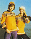 Fair Isle Pullover Sweater & Hood Knitting Pattern 32-38