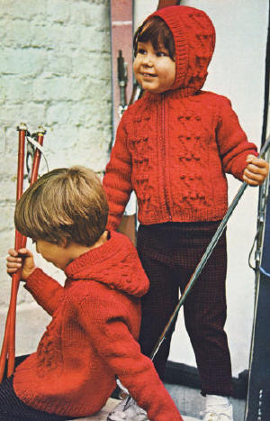 Aran Hooded Sweater Children Knitting Pattern 2-12