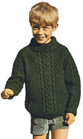 Aran Turtleneck Sweater Children Knitting Pattern 2-14