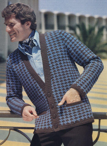 Man's Two-tone Cardigan Sweater Crochet Pattern 34-44