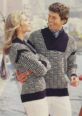 Pullover Checked Sweater Knitting Pattern 34-44