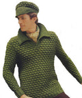 Man's Pullover Sweater & Hat Knitting Pattern 36-42
