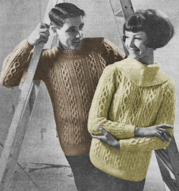 Cable Sweater in 2 Styles Knitting Pattern 34-41