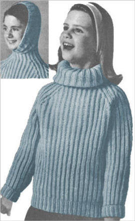 Girls Sweater with Hooded Collar Knitting Pattern Sz 4-14