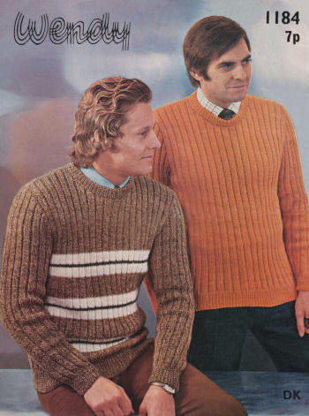 Men Striped & Plain Pullover Sweaters Knitting Pattern 38-42