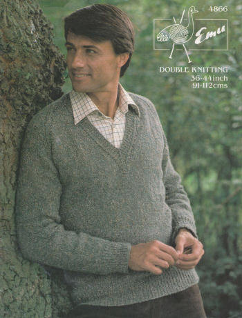 Men Pullover V-Neck Knitting Pattern 36-44