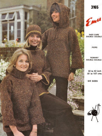 Sweater with Round, Polo Neck or Hood Knitting Pattern 32-42