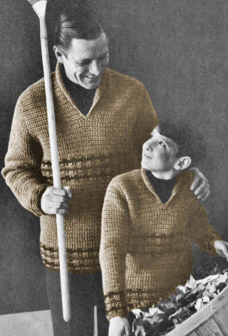 Men & Boys Pullover Sweater Crochet Pattern 24-44