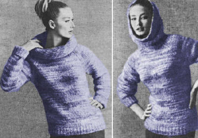 Sweater with Collar or Hood Knitting Pattern 34-38