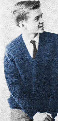 Man's V-Neck Pullover Sweater Crochet Pattern 38-52