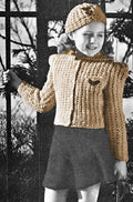 Girls Ribbed Cardigan Sweater & Hat Knitting Pattern Sz 4-5