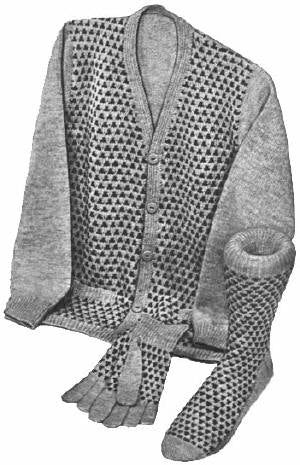Men's Houndstooth Sweater, Gloves & Socks Knitting Pattern 36-40
