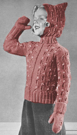 Girls Sweater, Parks & Mittens Knitting Pattern Sz 6