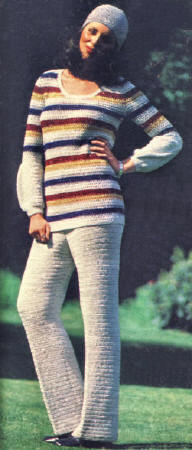 Sweater with Stripes & Pants Set Crochet Pattern Bust 34-38