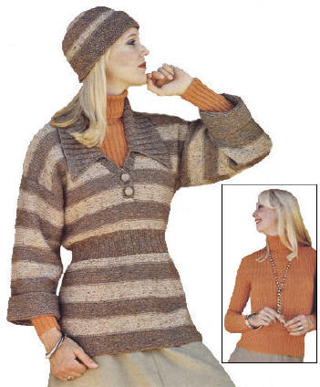 Pullover Sweater & Over Sweater & Hat Knitting Pattern 32-40