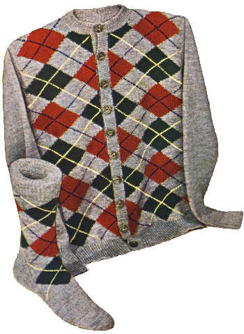 Men's Diamond Design Sweater & Socks Knitting Pattern 36-40