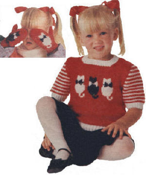 Girls Kitten Sweater & Mitts Knitting Pattern Sz 4-8