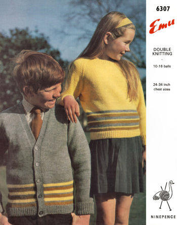 Cardigan & Pullover Sweaters with Stripes Children Knitting Pattern Sz 5 - Teen