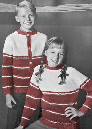 Striped Cardigan & Pullover Sweaters Children Knitting Pattern 6 - 10