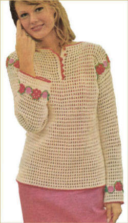 Filet Top with Flower Trim Crochet Pattern 31 1/2-38