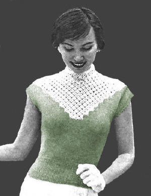 Lacy Yoke Sweater Top Knitting Pattern 33-37