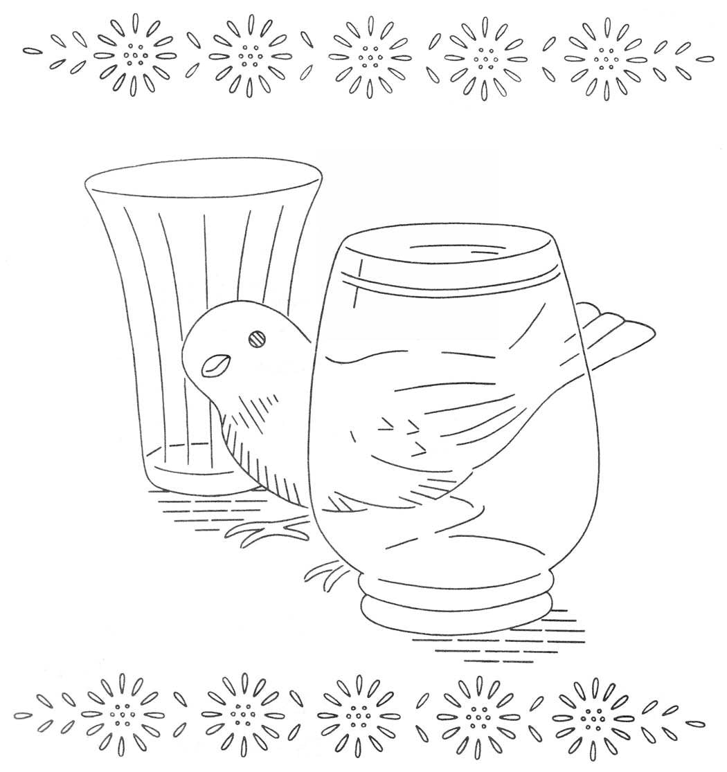 Birds in the Kitchen Appliques or Embroidery Transfer Pattern