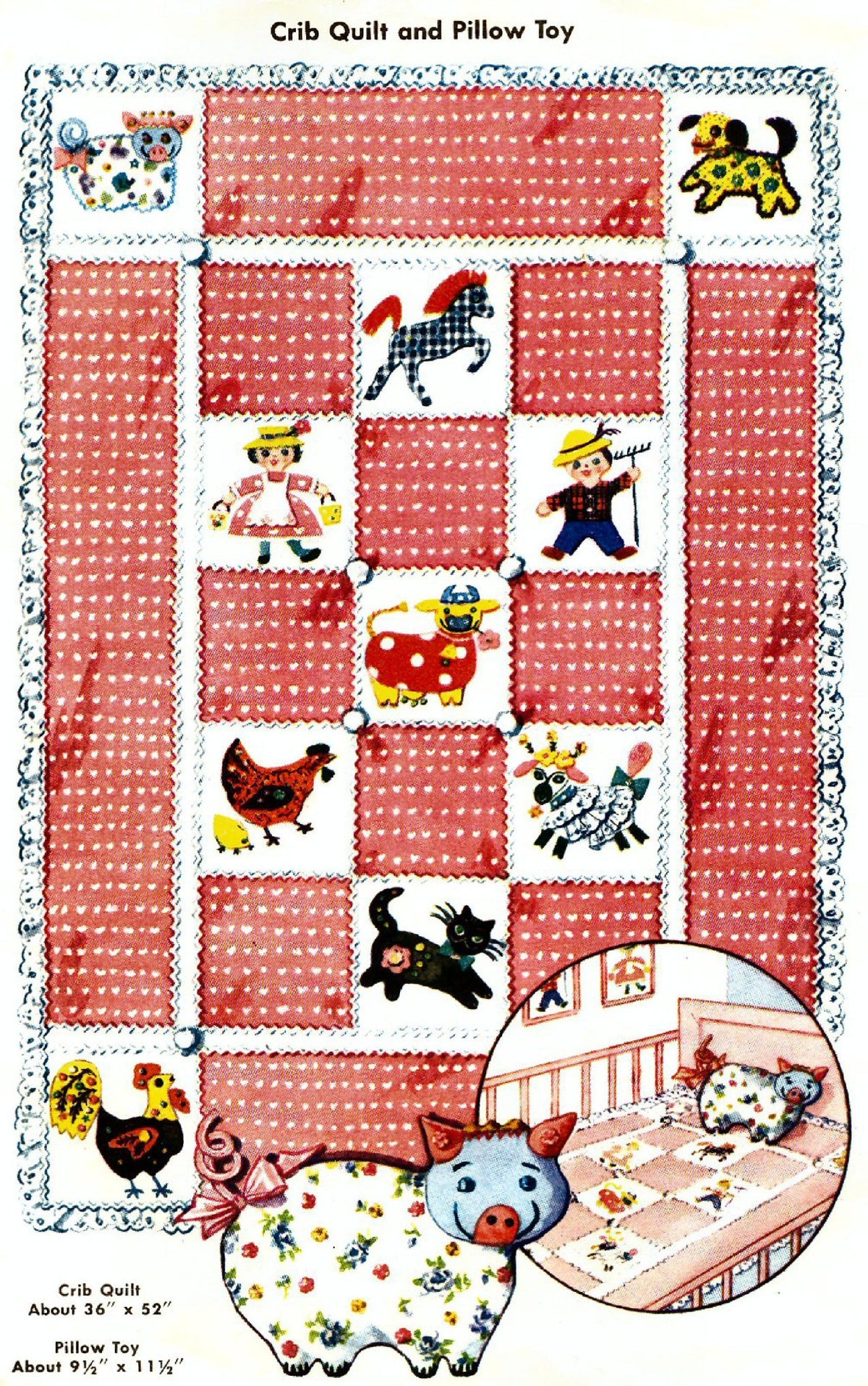 Farmer & Animals Appliques or Embroidery Quilt Transfer Pattern