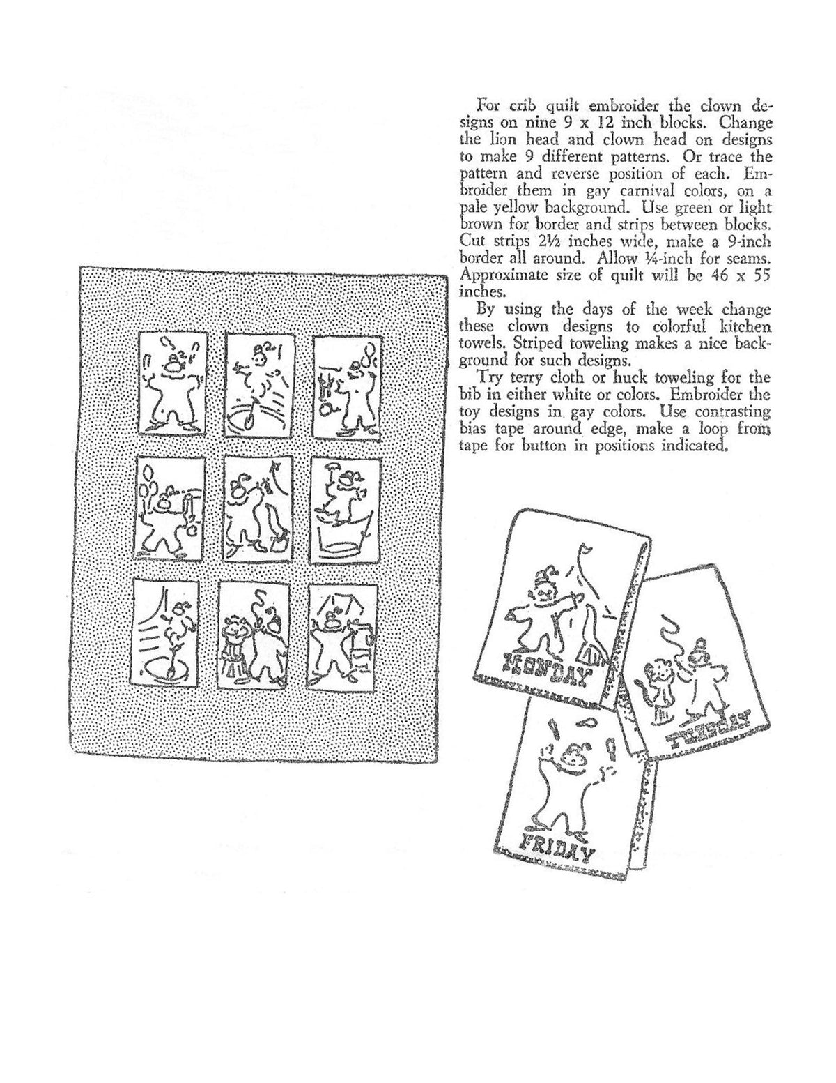 Circus Clowns Appliques or Embroidery Quilt Transfer Pattern