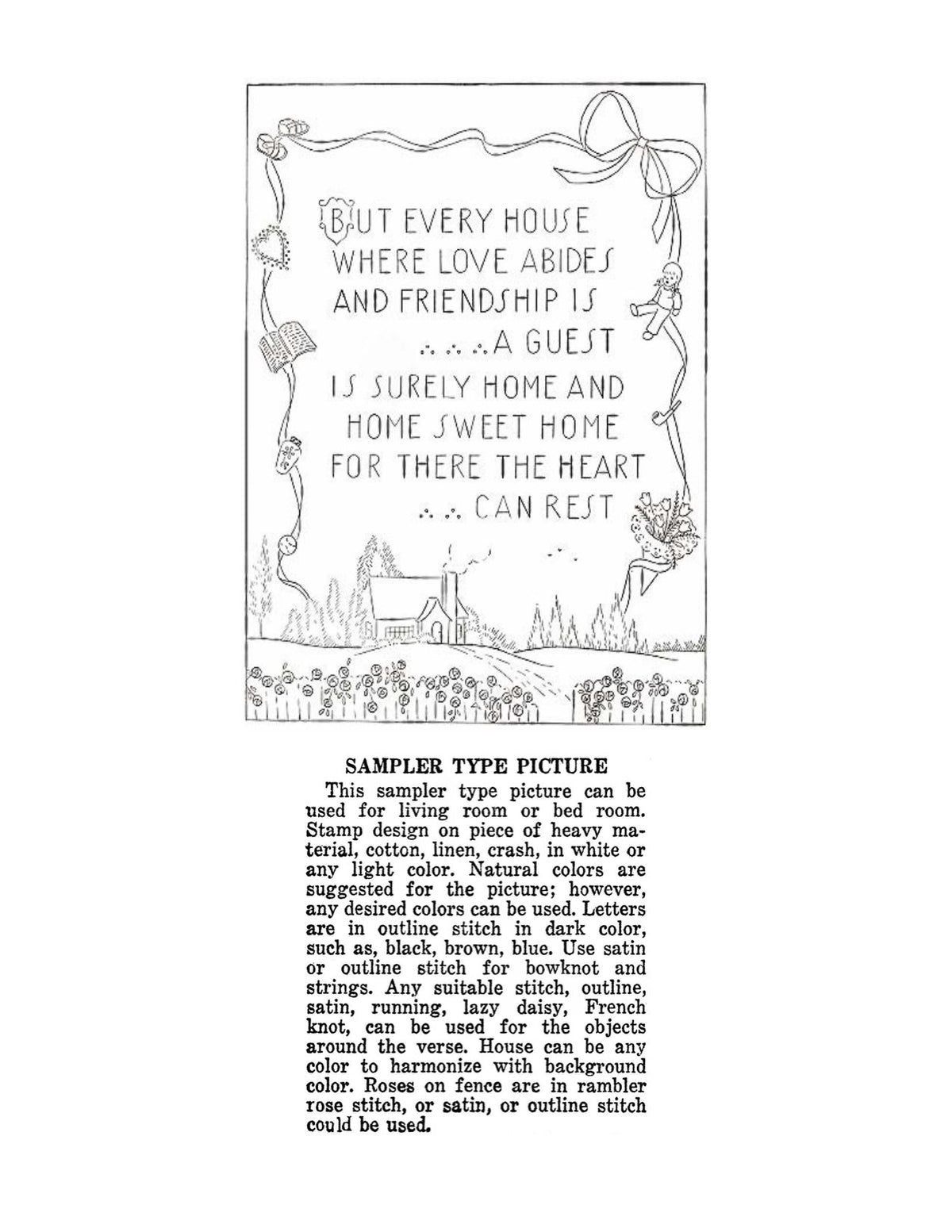 Home Sweet Home Sampler Embroidery Transfer Pattern