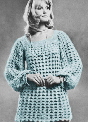 Lacy Tunic with Full Sleeves Crochet Pattern Bust 32-38