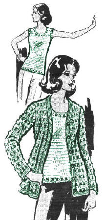 Cardigan & Top Twin Sweater Set Crochet Pattern Sz 10-20