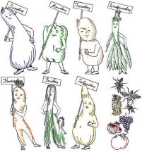Vegetables Days of the Week Applique or Embroidery Transfer Pattern