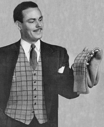 Men Basket Weave Vest & Socks Knitting Pattern 36-42